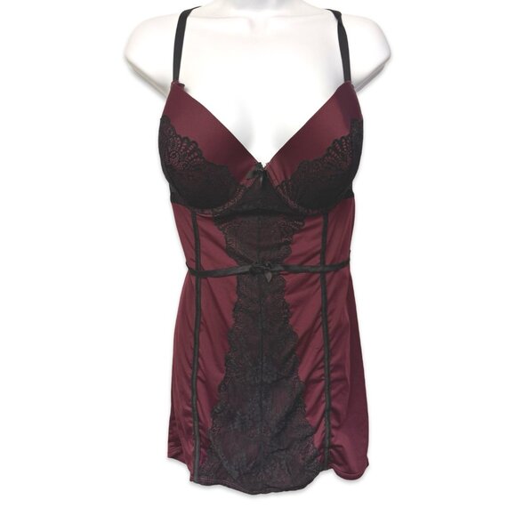 Torrid Curve Dark Red Lace Push Up Slip Dress / Lingerie - Size 1X - Picture 3 of 10